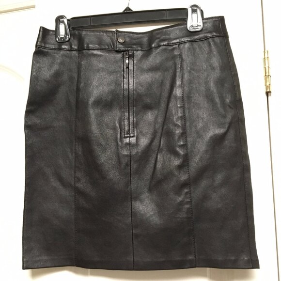 Black stretch leather mini skirt, s40 - Picture 1 of 9